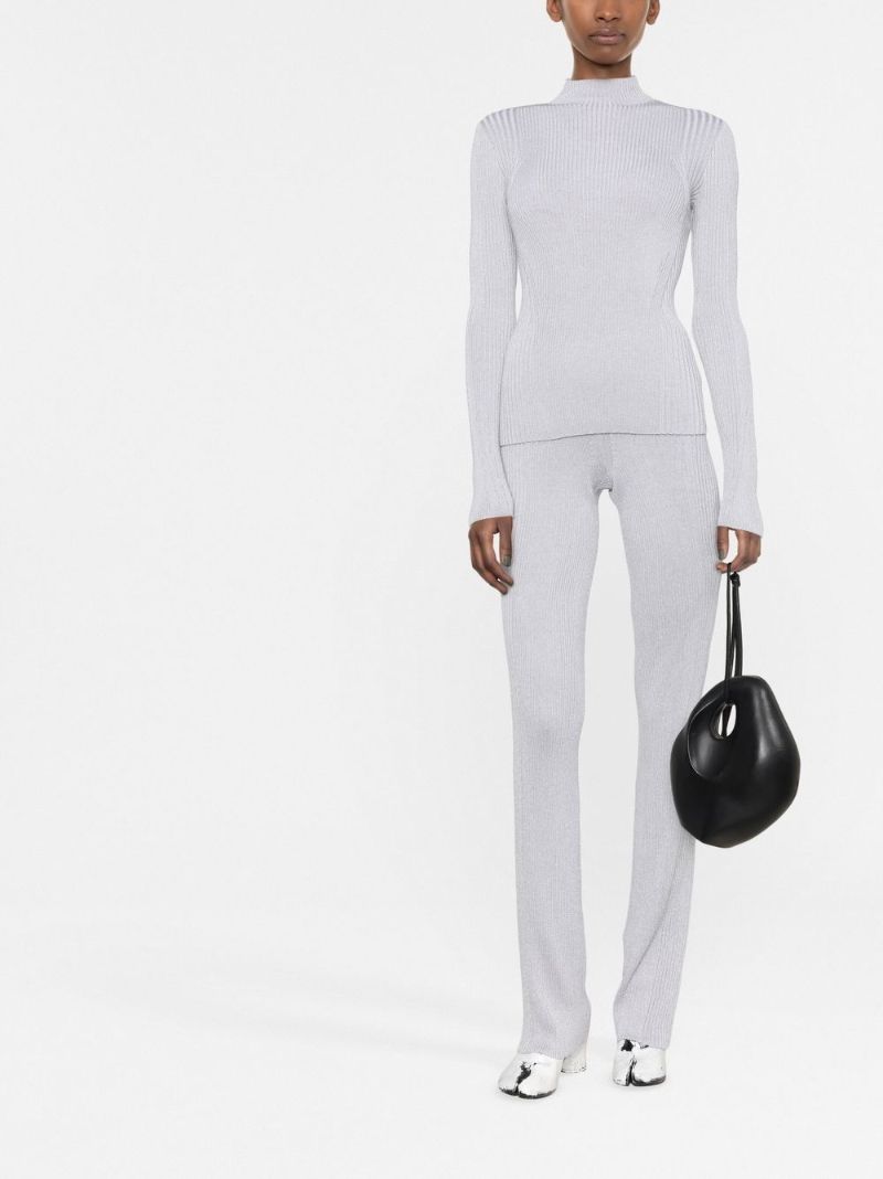 Grey Ribbed Metallic Sweater