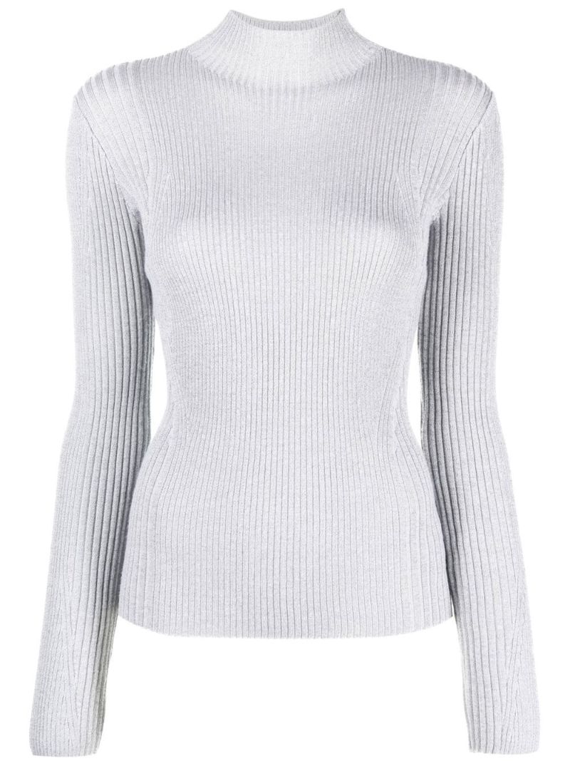 Grey Ribbed Metallic Sweater