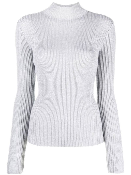 Grey Ribbed Metallic Sweater