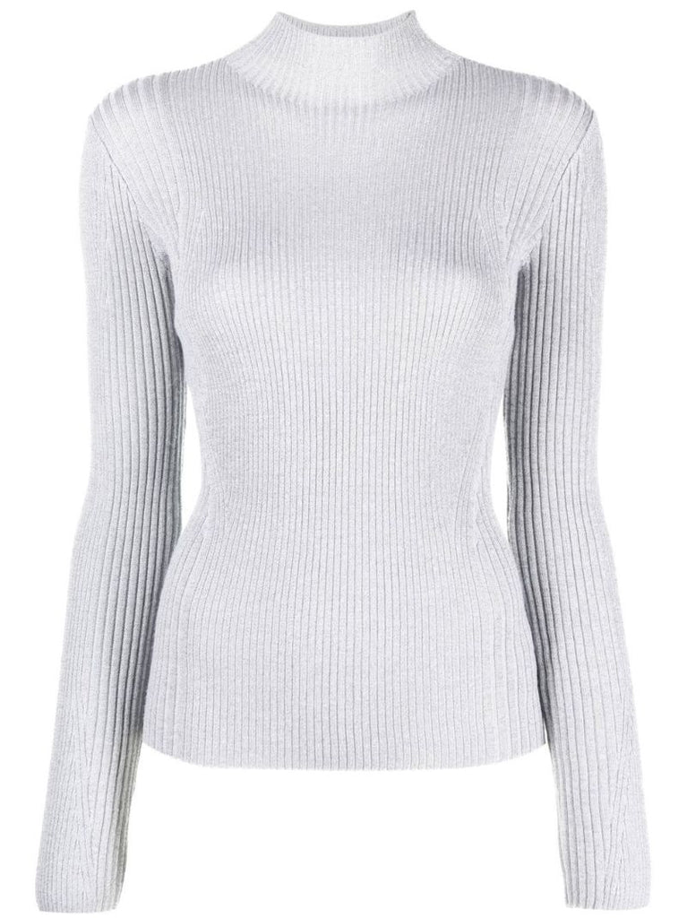 Grey Ribbed Metallic Sweater