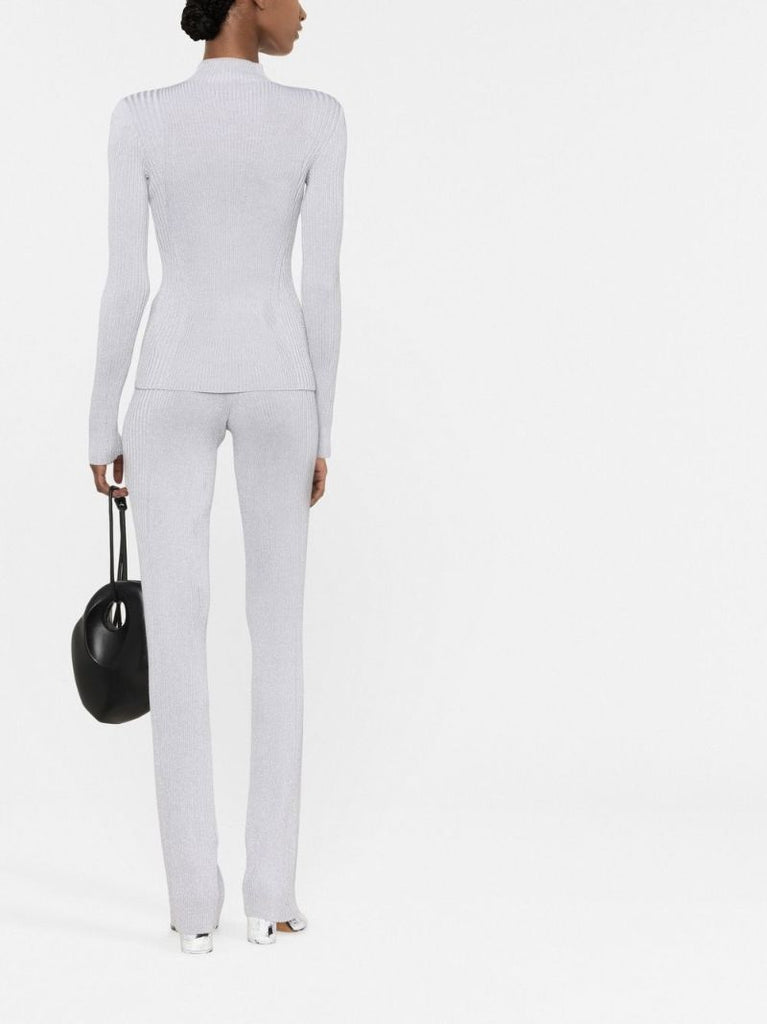 Grey Ribbed Metallic Sweater