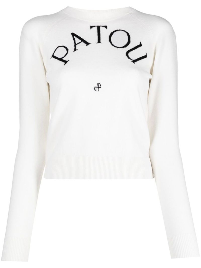 White Intarsia-knit Logo Knitted Top