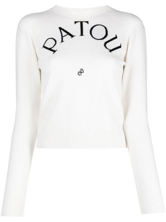 White Intarsia-knit Logo Knitted Top