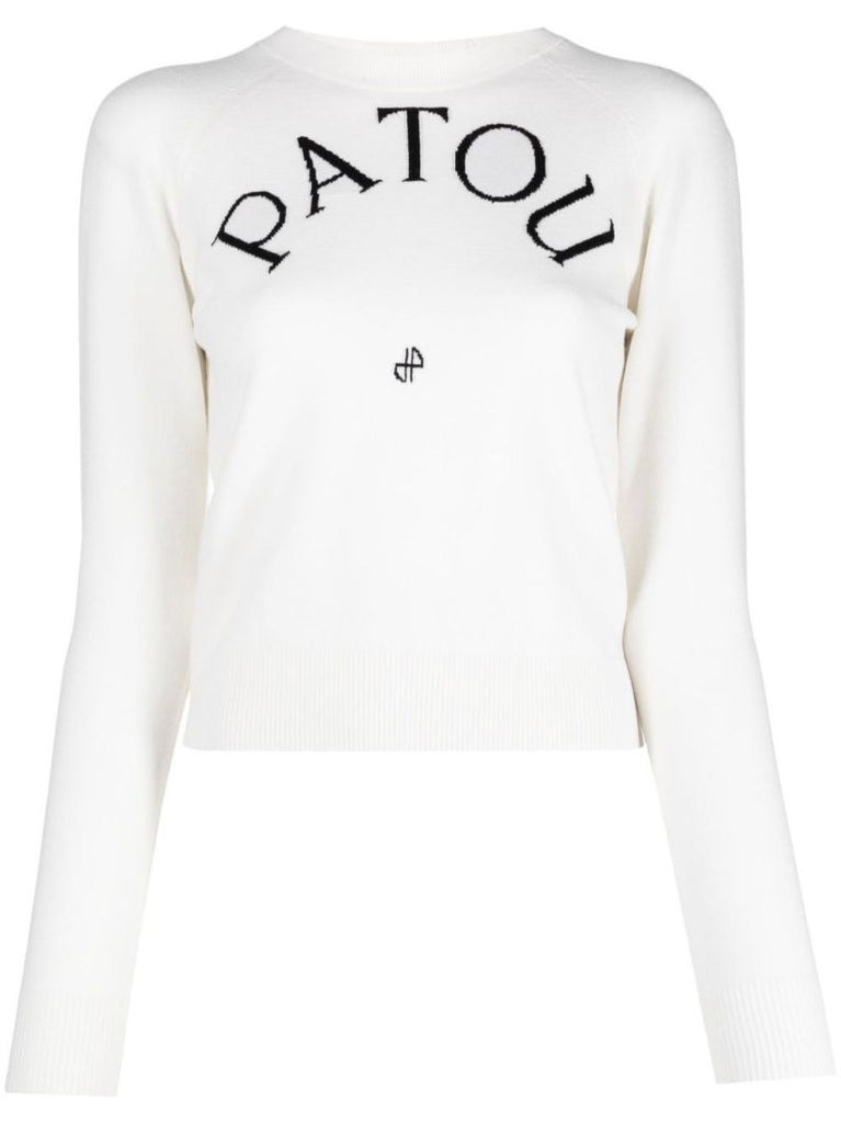 White Intarsia-knit Logo Knitted Top