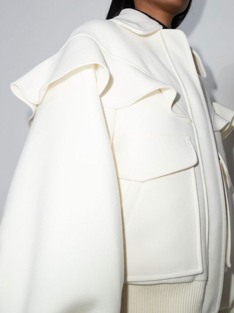 White Ruffled Virgin Wool Bomber Jacket