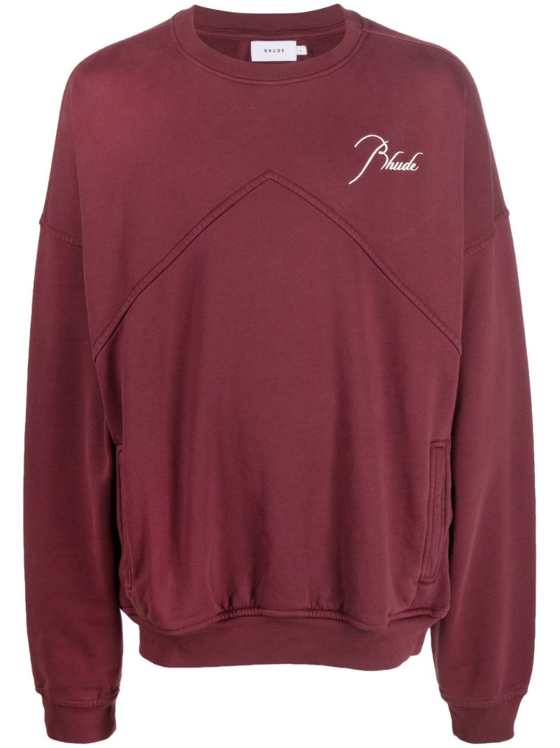 Red Embroidered Logo Cotton Sweater