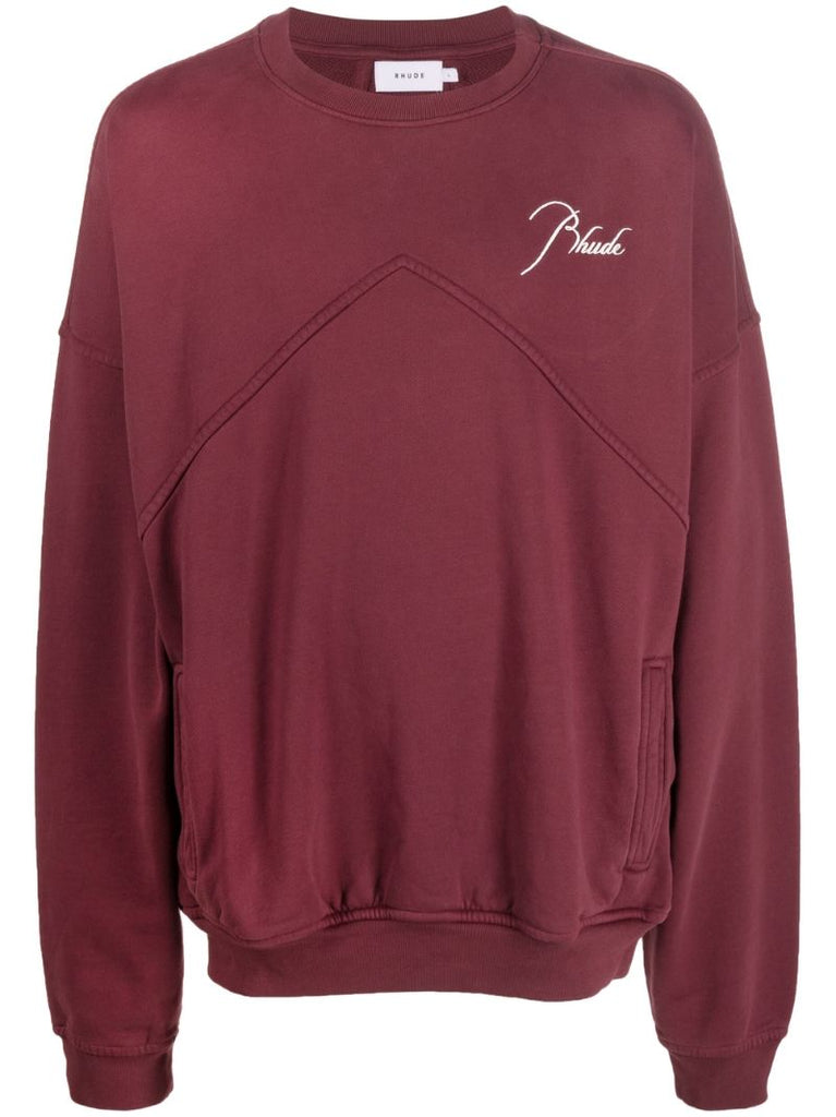 Red Embroidered Logo Cotton Sweater