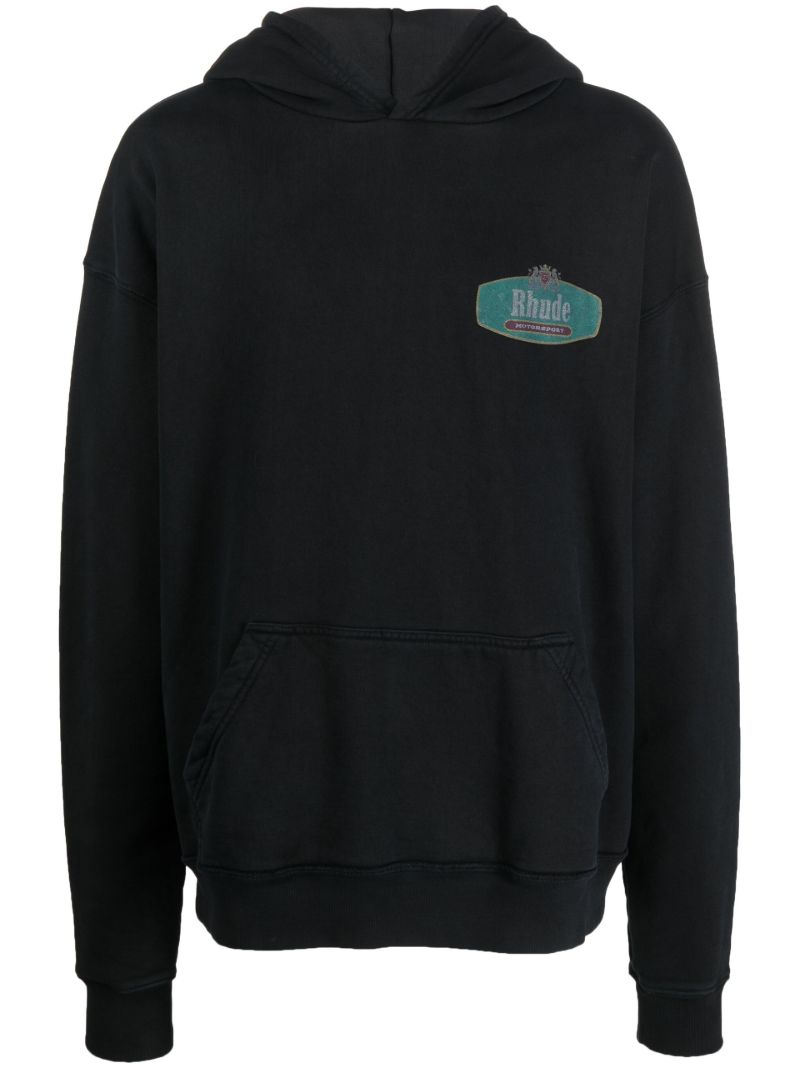 Black Logo Print Cotton Hoodie