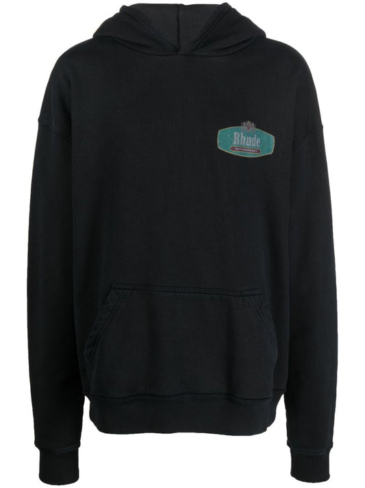Black Logo Print Cotton Hoodie