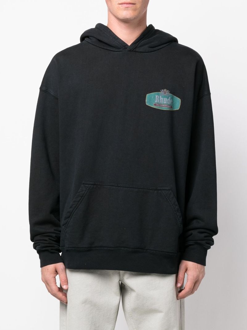 Black Logo Print Cotton Hoodie
