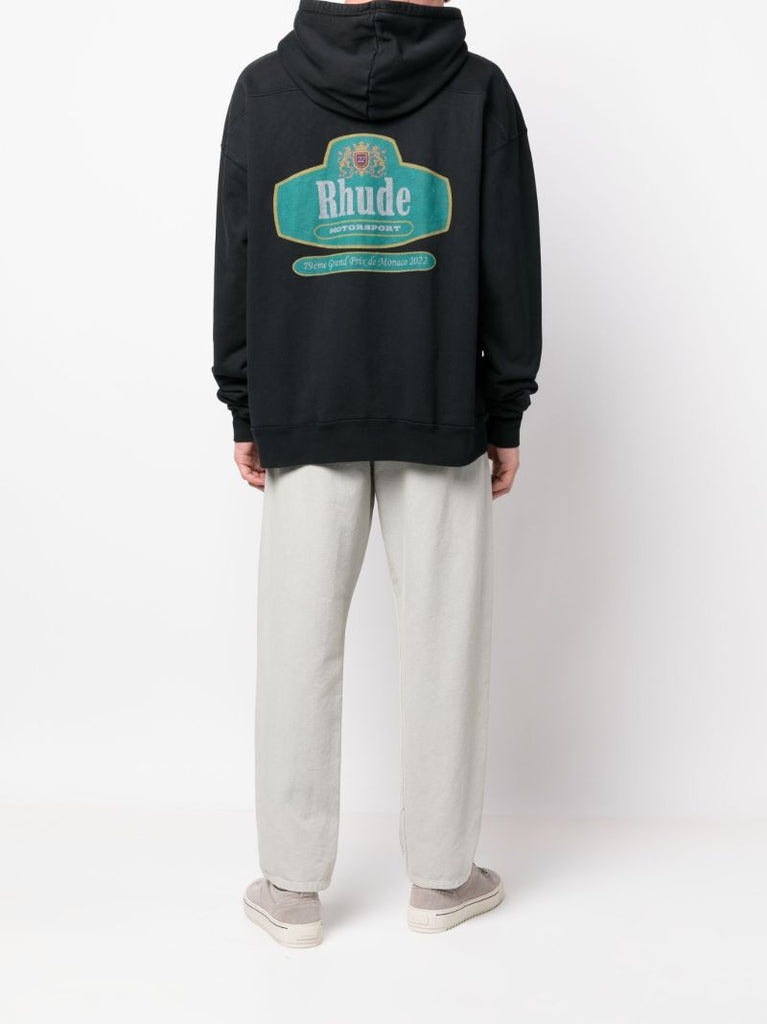 Black Logo Print Cotton Hoodie