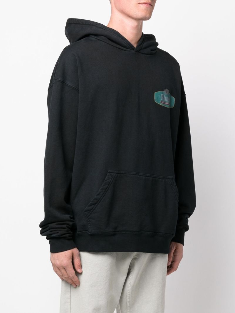 Black Logo Print Cotton Hoodie
