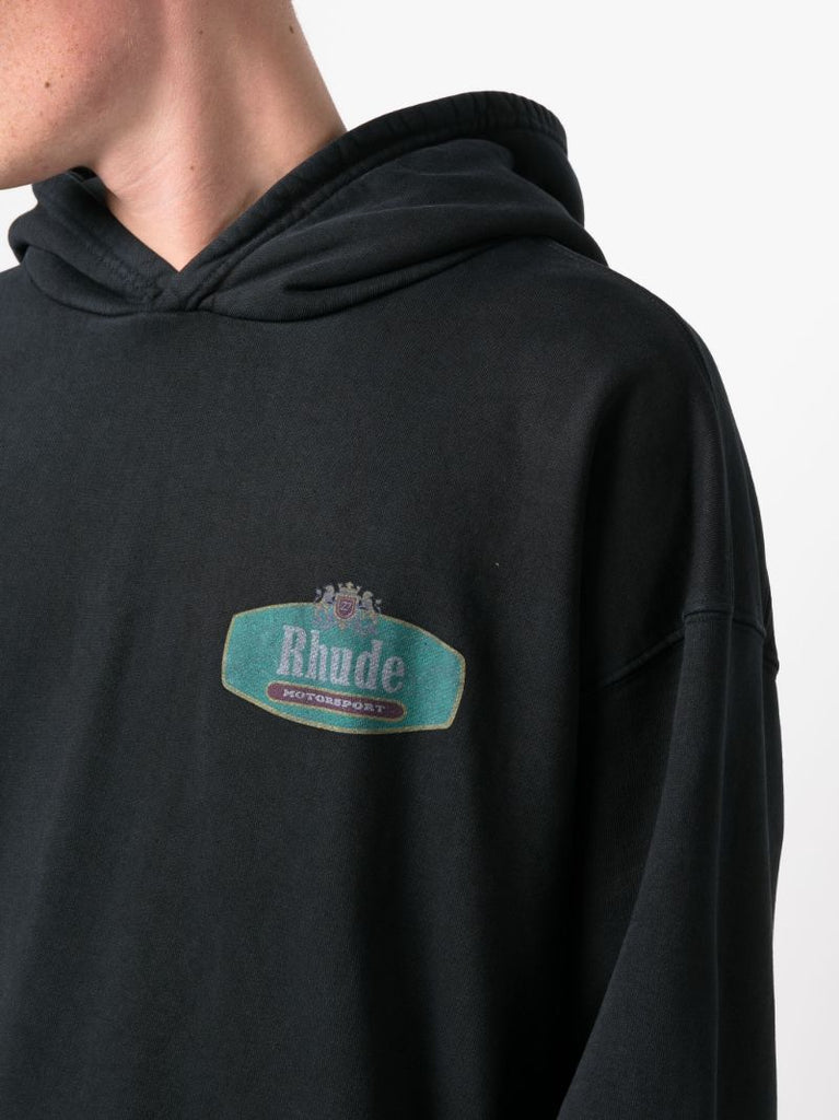 Black Logo Print Cotton Hoodie