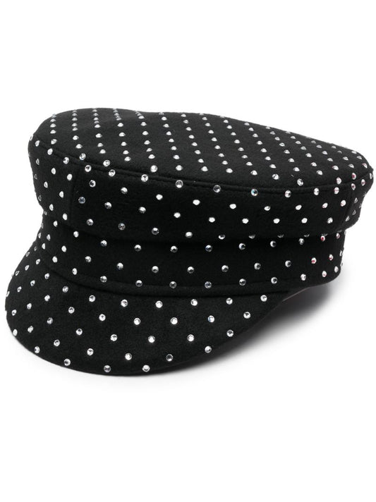 Black Crystal-embellished Baker Boy Hat
