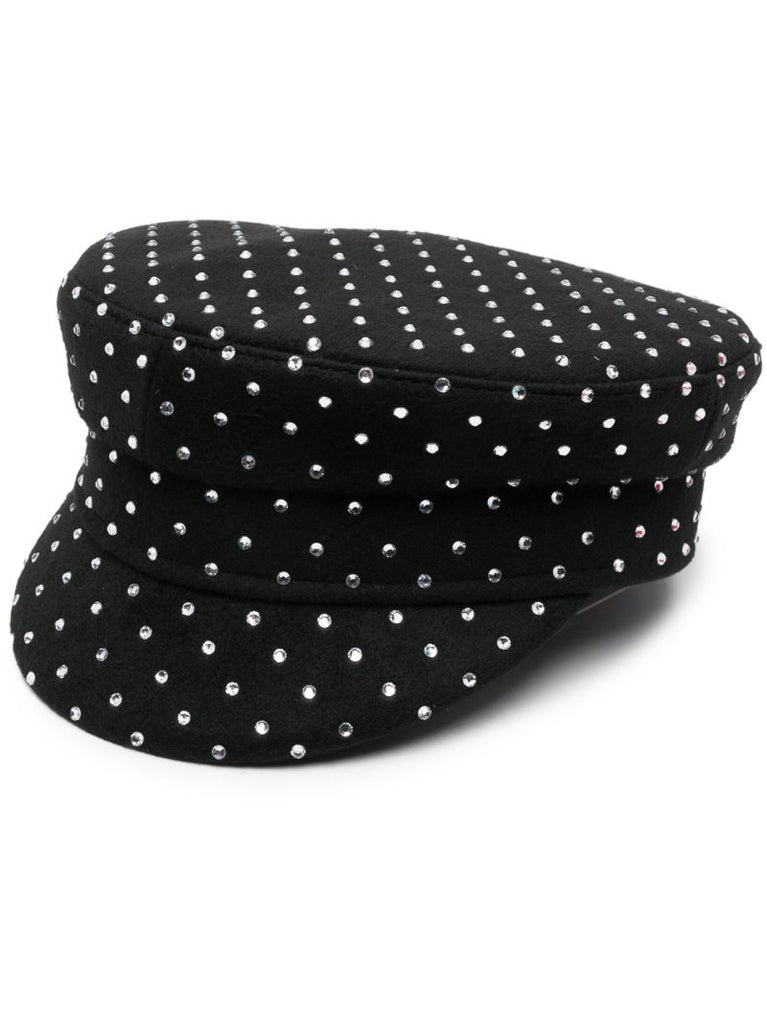 Black Crystal-embellished Baker Boy Hat