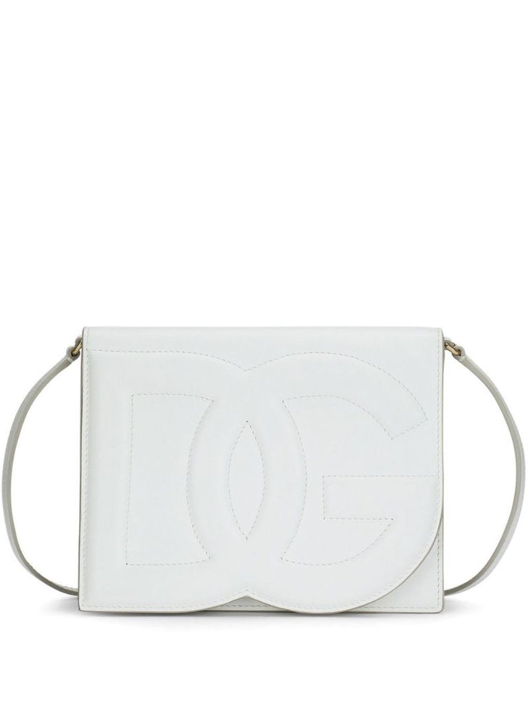 White Dg Logo Leather Cross Body Bag