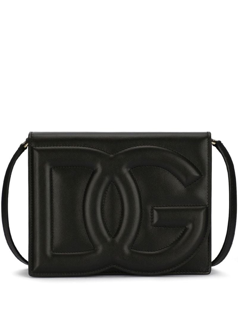 Black Embossed Logo Leather Cross Body Bag
