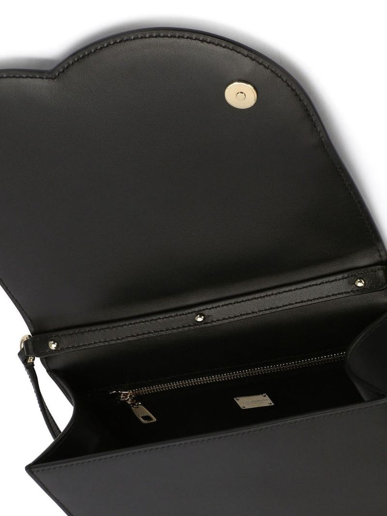 Black Embossed Logo Leather Cross Body Bag