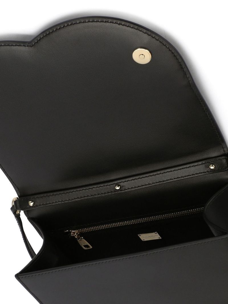 Black Embossed Logo Leather Cross Body Bag