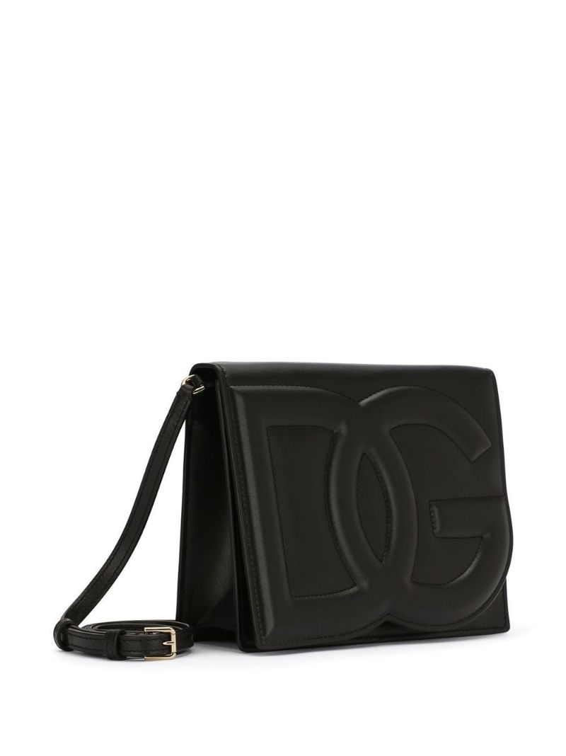 Black Embossed Logo Leather Cross Body Bag