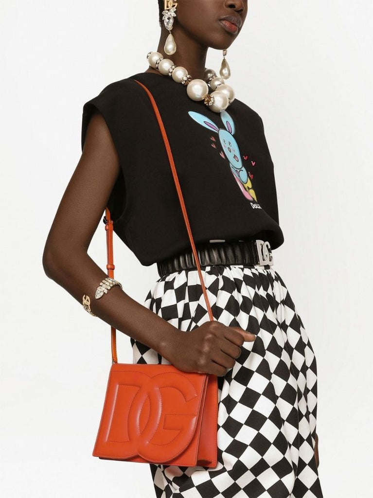Orange Embossed Logo Leather Cross Body Bag