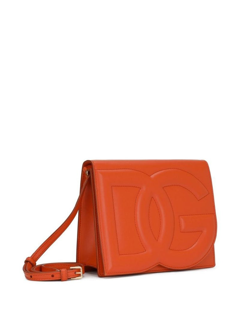 Orange Embossed Logo Leather Cross Body Bag