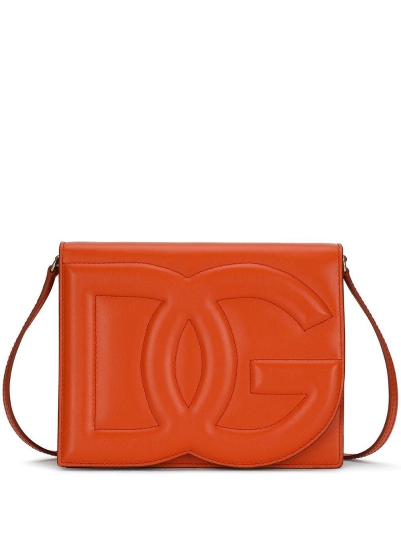Orange Embossed Logo Leather Cross Body Bag