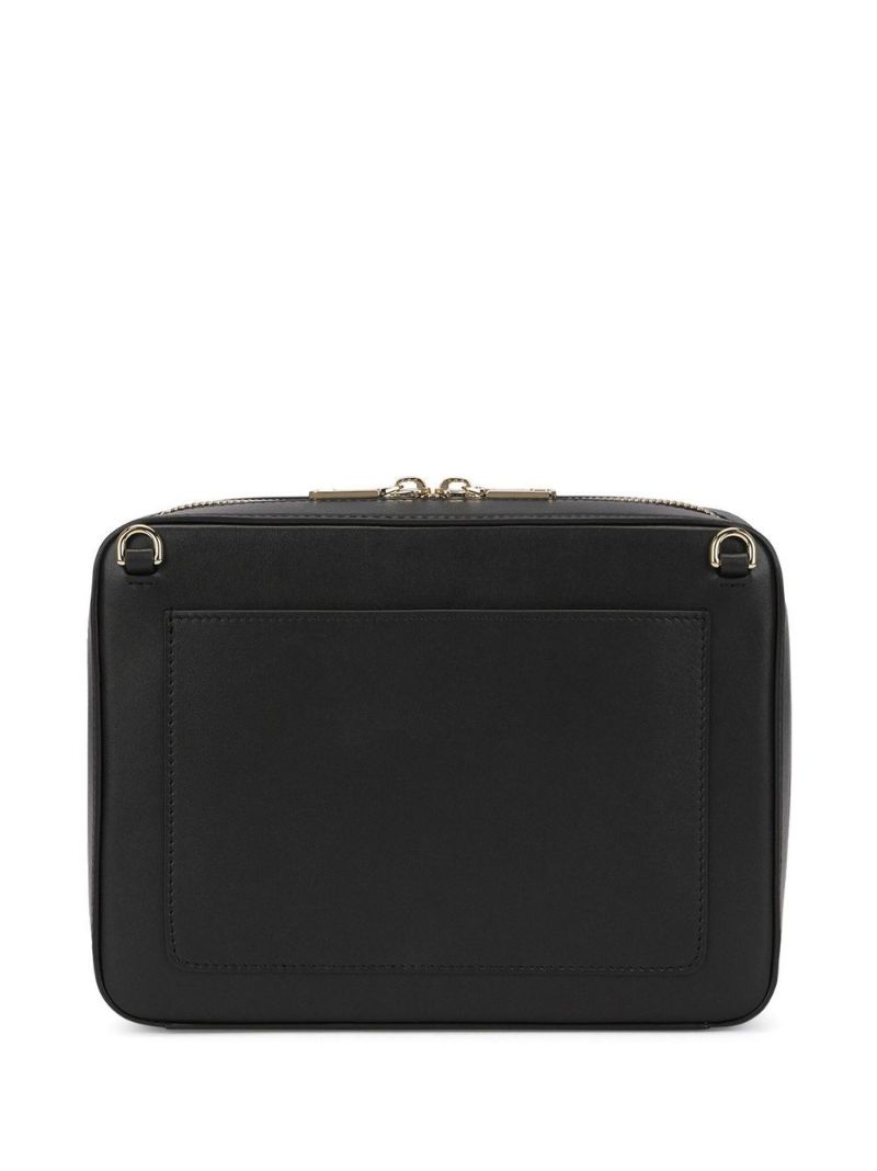 Black Embossed Logo Medium Leather Camera Bag