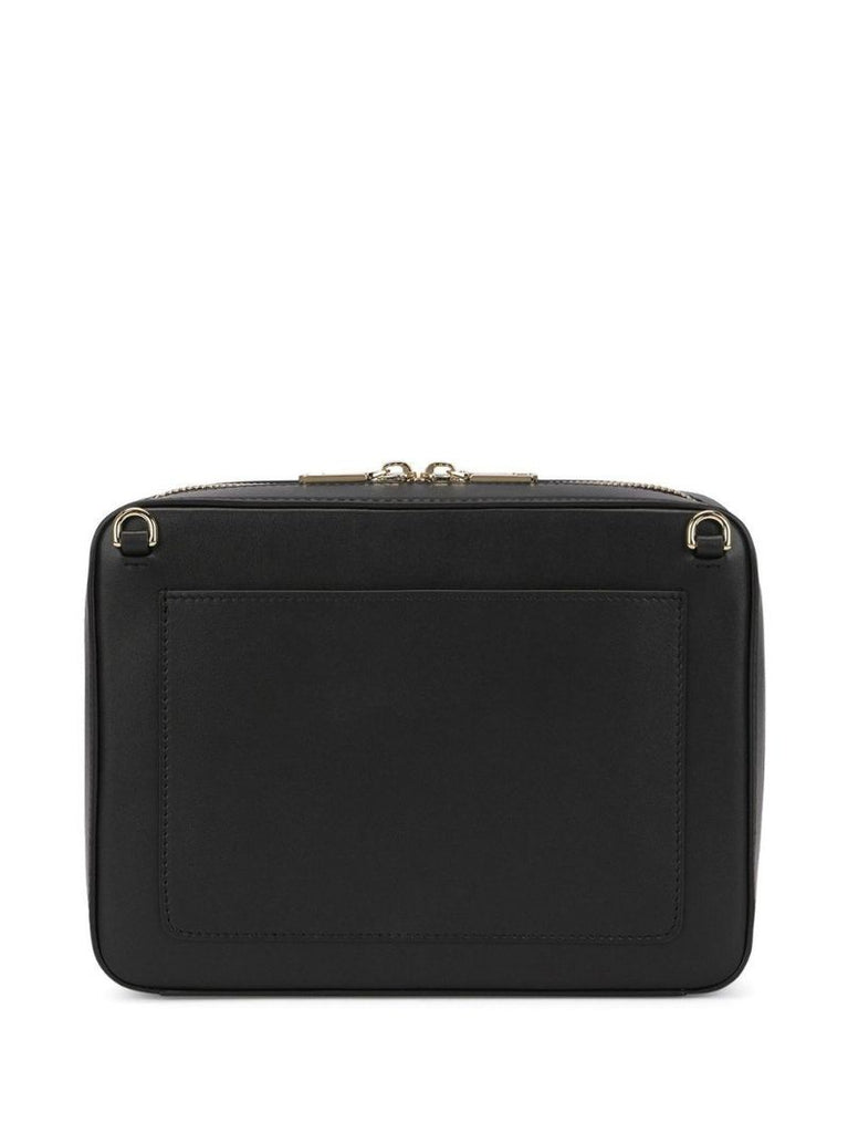 Black Embossed Logo Medium Leather Camera Bag