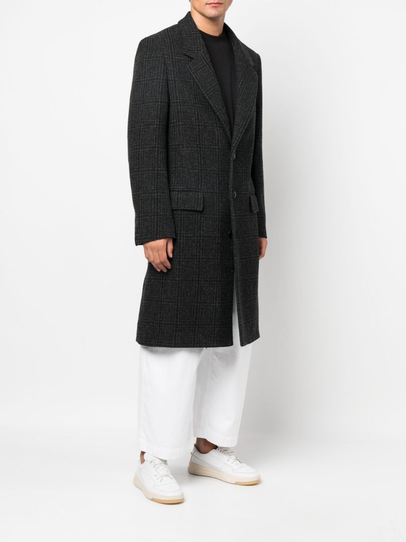 Grey Checked Single-breasted Wool Coat