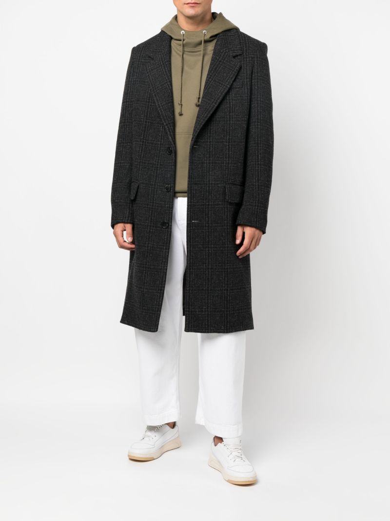 Grey Checked Single-breasted Wool Coat