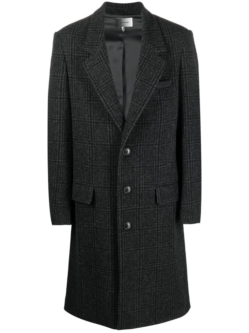 Grey Checked Single-breasted Wool Coat