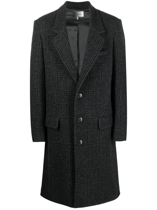 Grey Checked Single-breasted Wool Coat