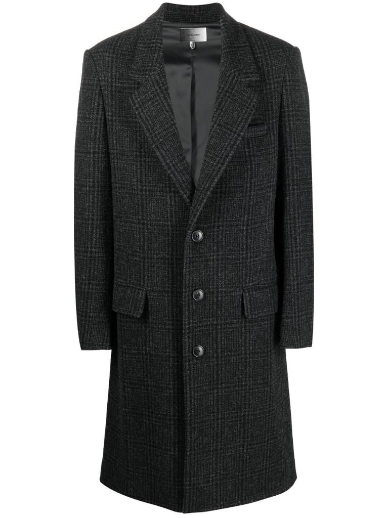 Grey Checked Single-breasted Wool Coat