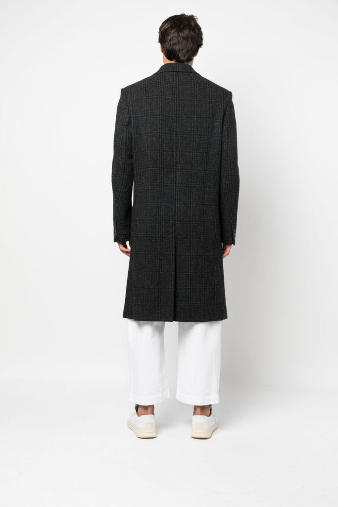 Grey Checked Single-breasted Wool Coat