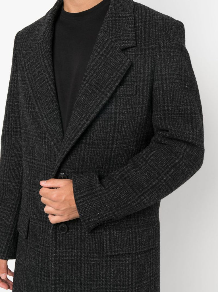 Grey Checked Single-breasted Wool Coat