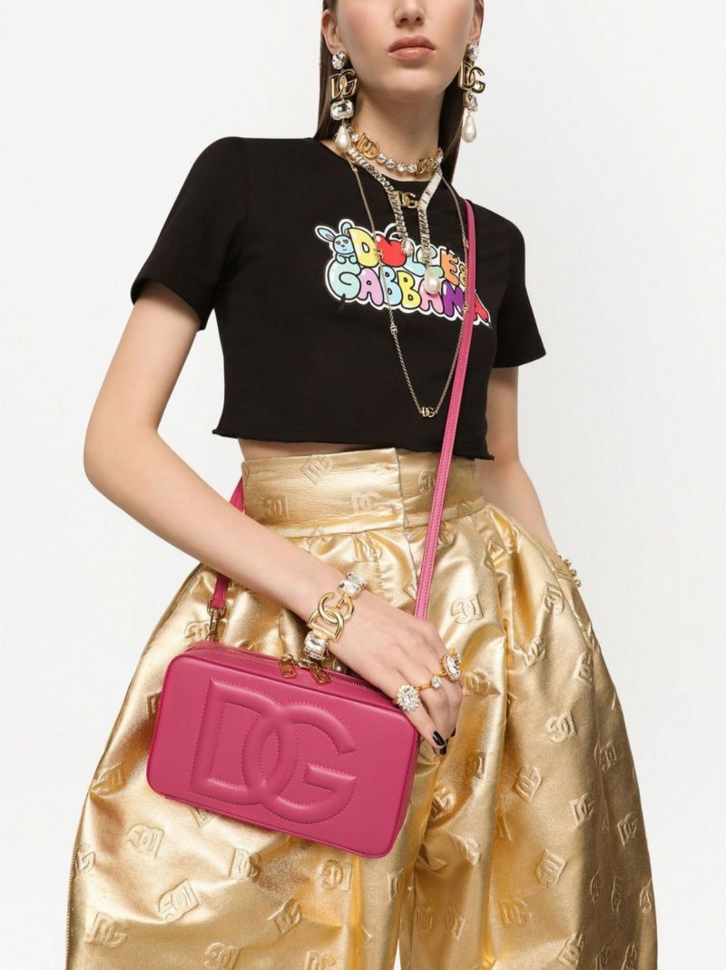 Pink Logo Leather Camera Bag