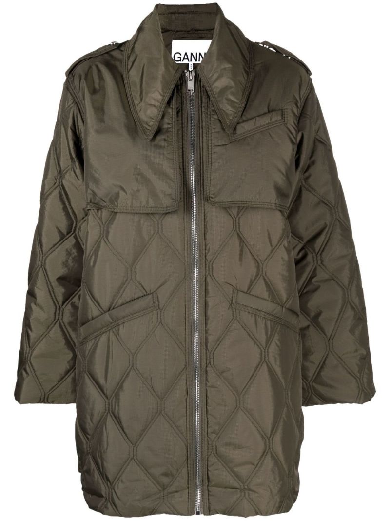 Green Diamond Quilted Panelled Jacket