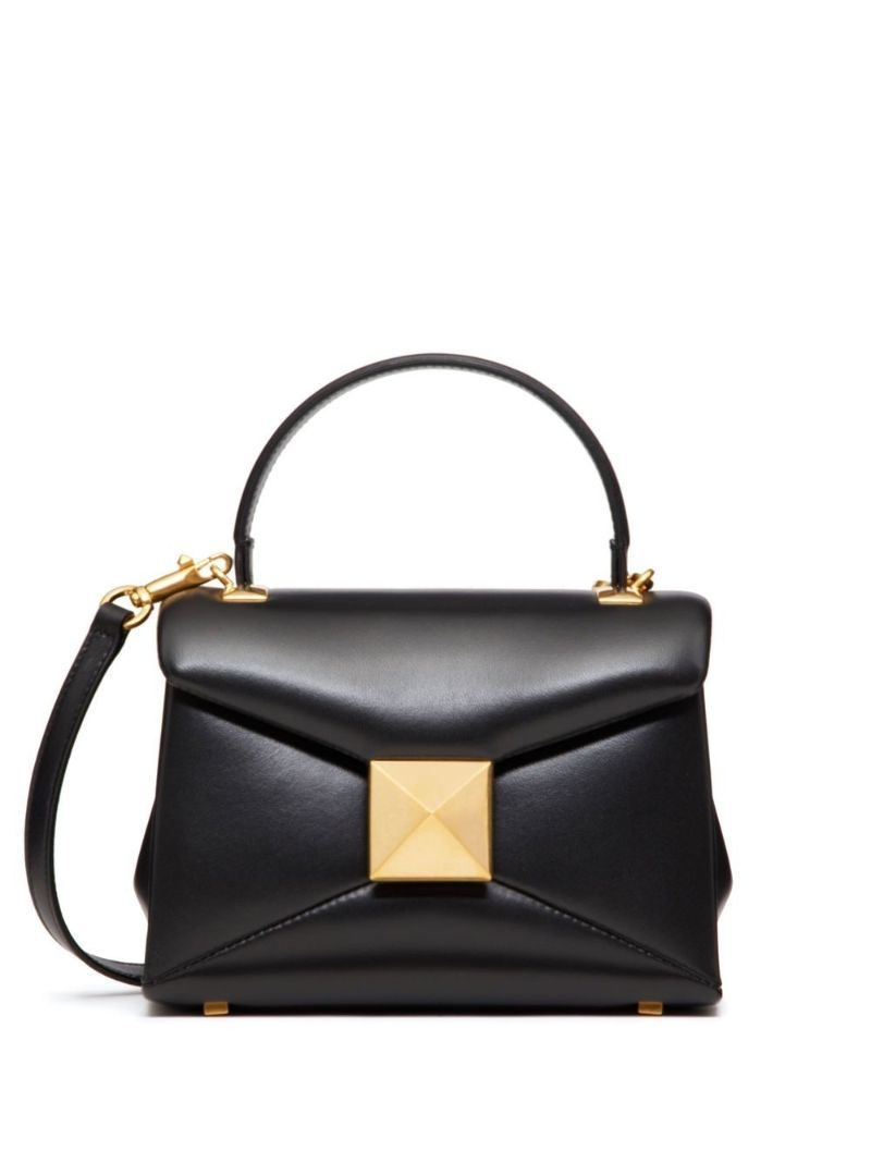 Black One Stud Mini Leather Top Handle Bag