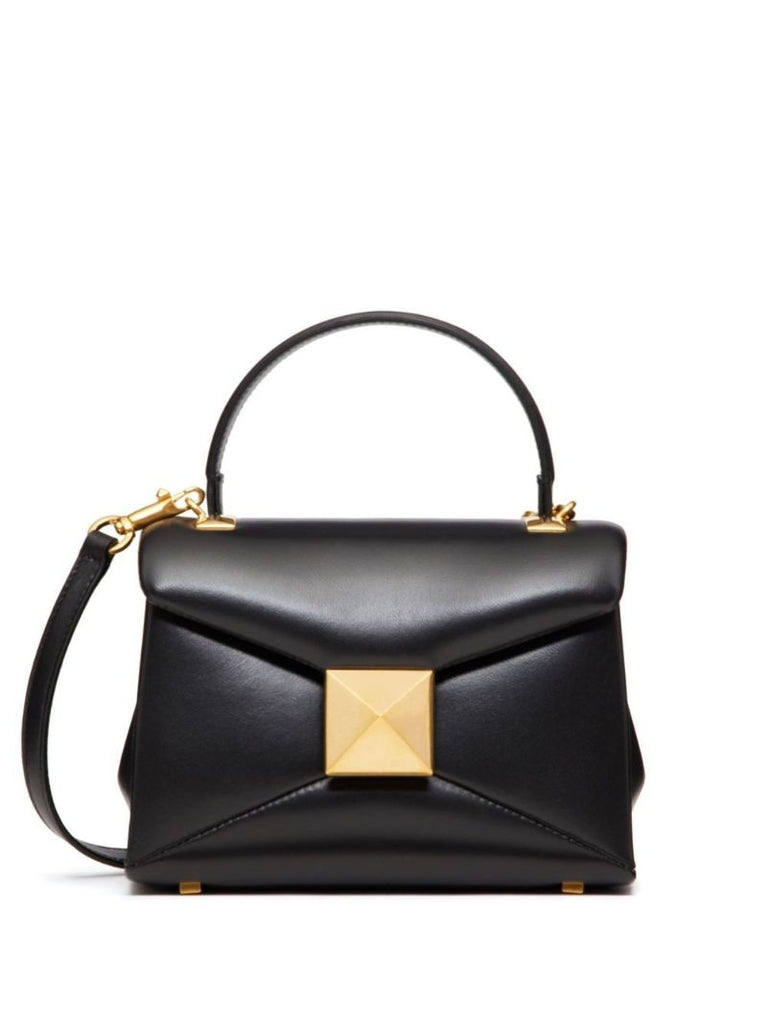 Black One Stud Mini Leather Top Handle Bag