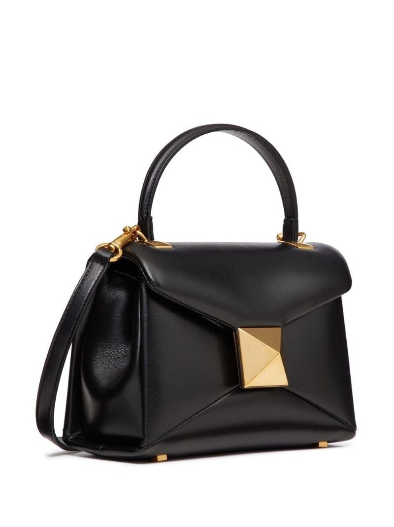 Black One Stud Mini Leather Top Handle Bag