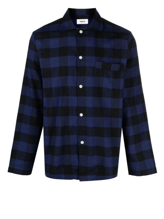 Blue Check Print Organic Cotton Pyjama Shirt