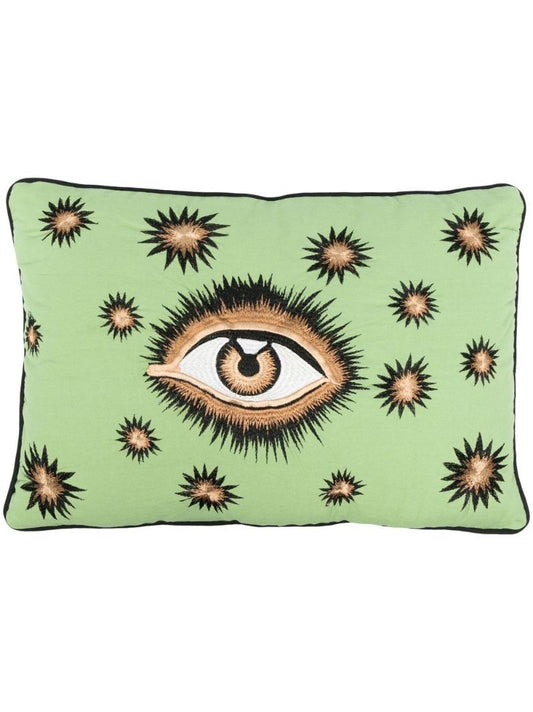 X Browns Green Embroidered Eye Cushion