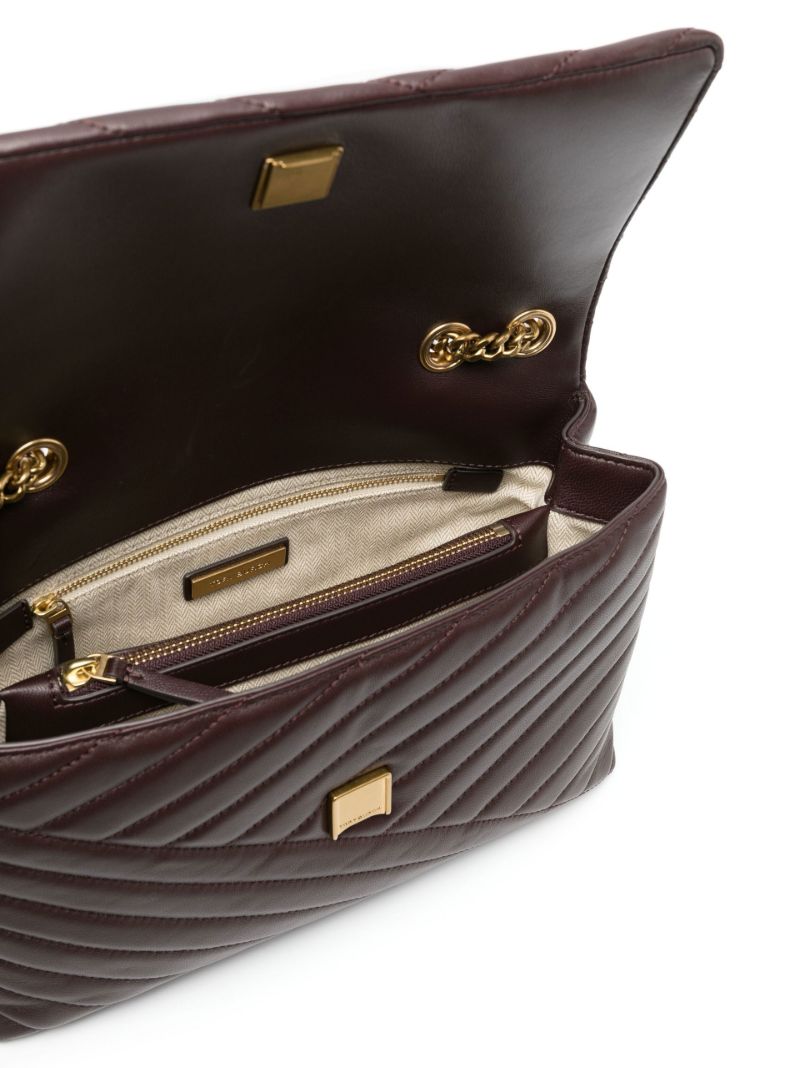 Brown Kira Chevron Quilted Shoulder Bag