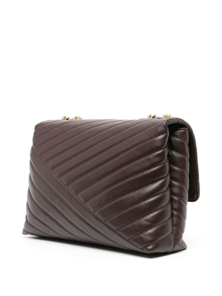 Brown Kira Chevron Quilted Shoulder Bag