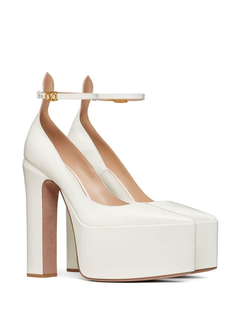 White 165 Leather Platform Pumps