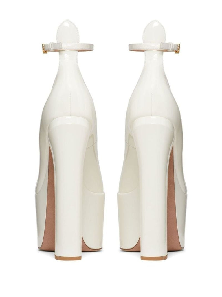 White 165 Leather Platform Pumps