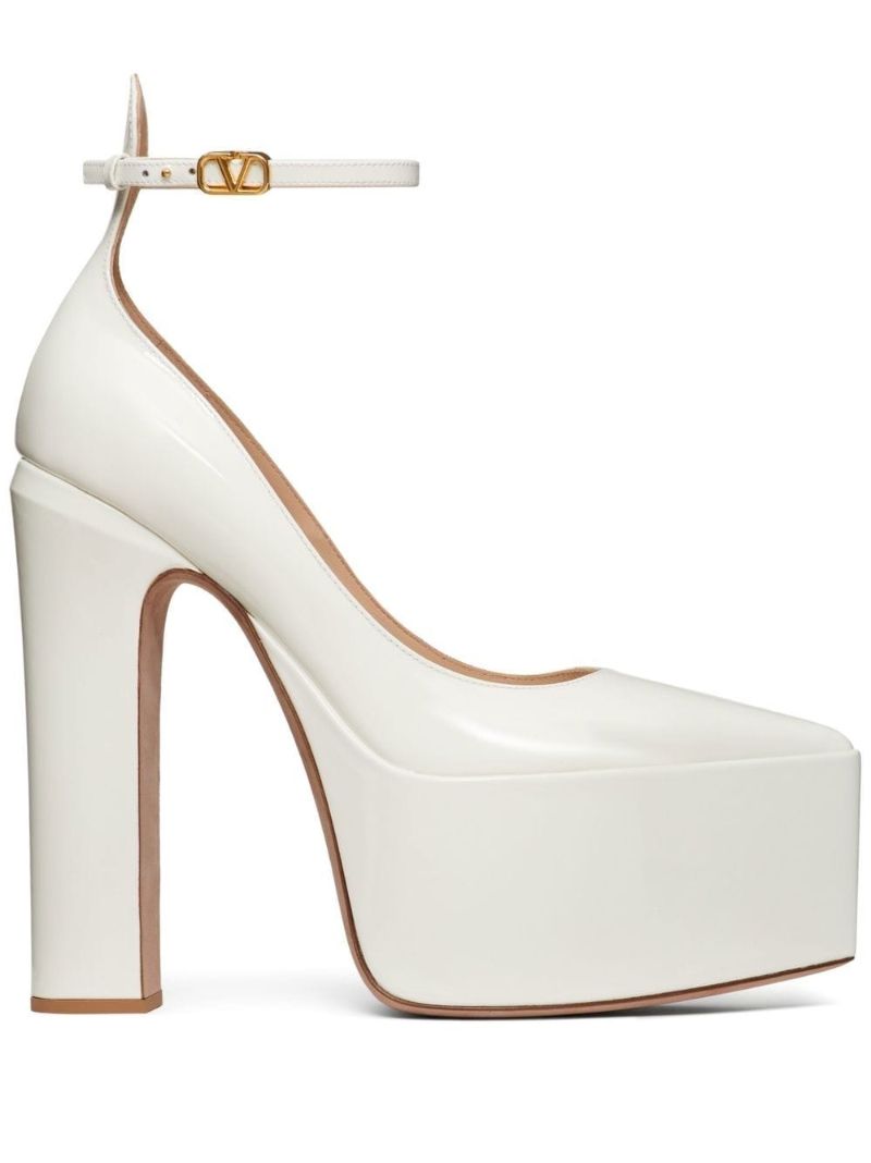 White 165 Leather Platform Pumps