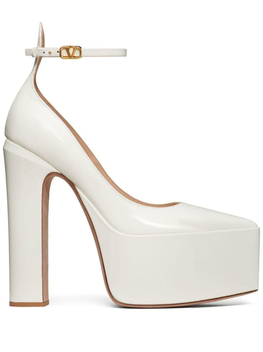White 165 Leather Platform Pumps