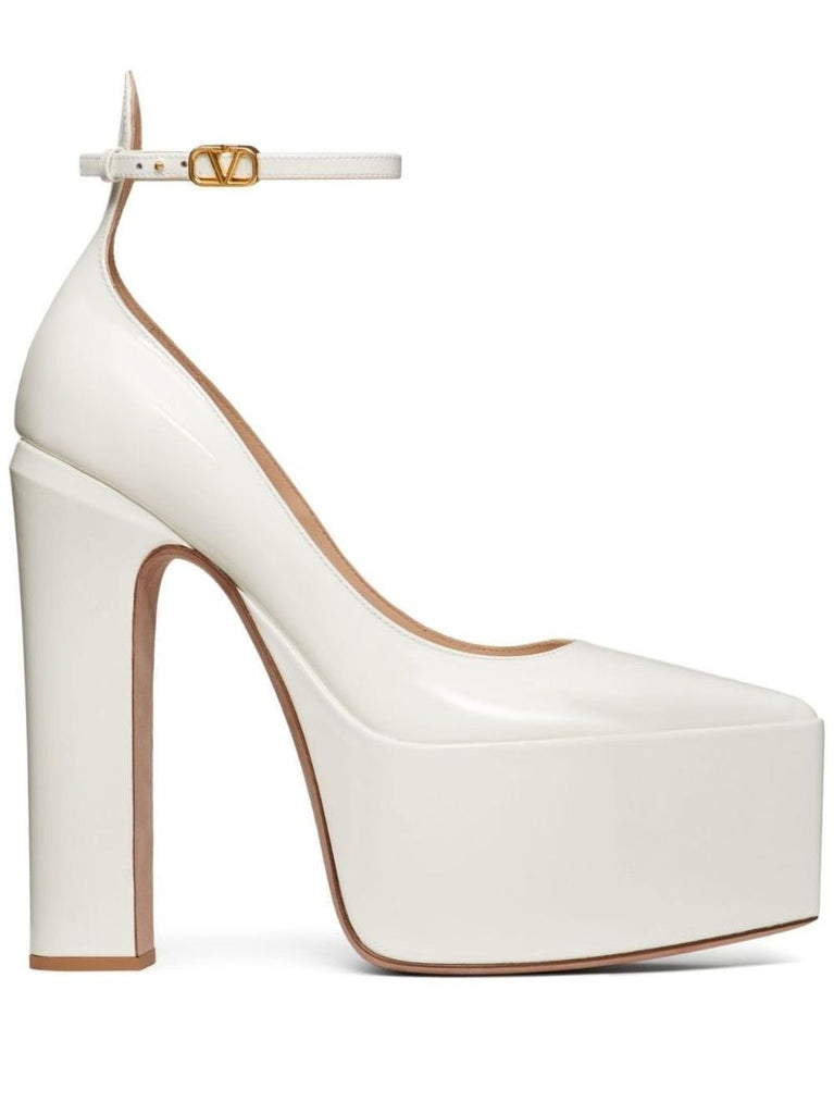White 165 Leather Platform Pumps